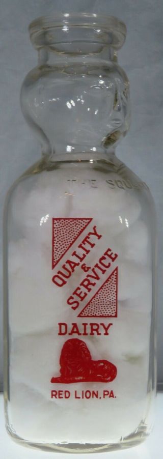 Quality & Service Dairy Red Lion Pa Cop Top Pyroglazed Quart Milk Bottle