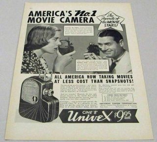 1937 Print Ad Univex Cine " 8 " Movie Cameras Universal Actress Ida Lupino