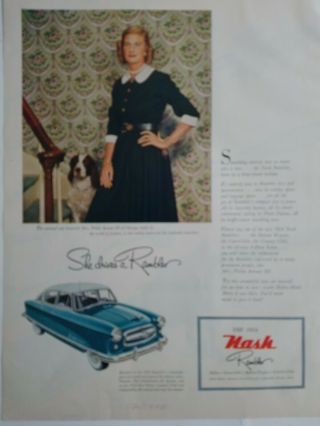 1954 She Drives Blue Nash Rambler Four Door Sedan Car Vintage Ad