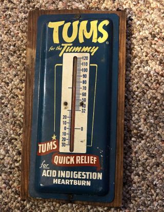 1940 - 50s Vintage Tums Thermometer Metal Advertising Medicine Drug Store Sign