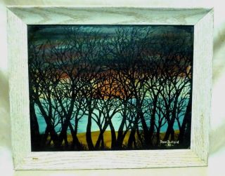Signed Dave Bullard 1982 Estate Found Vintage Trees & Sun Landscape Oil Painting