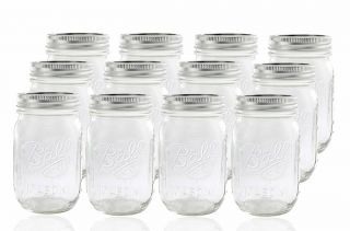 Ball Glass Mason Jar With Lid And Band,  Regular Mouth,  12 Jars For Storage