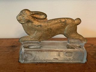 Rabbit Running On A Log Glass Candy Container Great Paint
