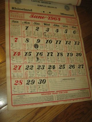 1964 Calendar Vintage People Savings Bank Rhineland Mo