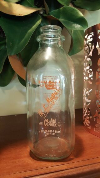 Old 1977 R.  L.  Mathis Dairy Milk Bottle,  One Quart Size,  Baby Milk,  Decatur,  Ga