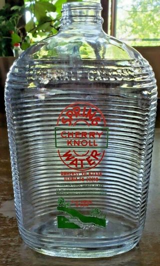 Vintage Clear Glass Cherry Knoll Spring Water Refrigerator Jar 1/2 Gallon 10 " T