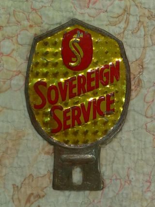 Vintage Sovereign Service License Plate Topper B&w Photo Boy Yoked Cows On Back