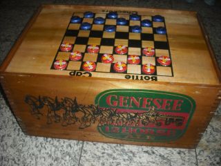 Genesee 12 Horse Ale Wooden Crate Beer Case Bottle Top Checkers