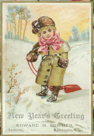 Ak - 198 Nh Manchester Edward Currier Apothecary Victorian Advertising Trade Card