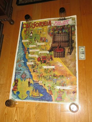 Amado Gonzalez California Wine Land Of America Travel Poster 1960s Map Art