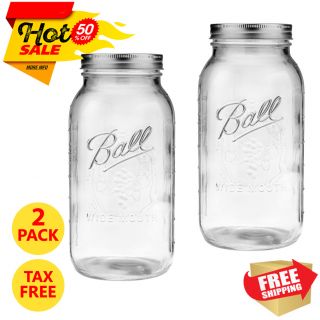 2 Pack Ball 64oz Glass Mason Jar With Lid And Band Fruits - Wide Mouth Usa