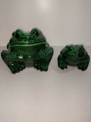 Vintage Arnels Large And Small Glazed Pottery 1970s Toad Frog Signed