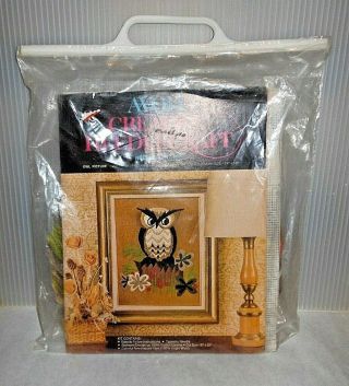 Mid Century Vintage Avon Owl Needlepoint Art Kit 18 " X 20 " Nip