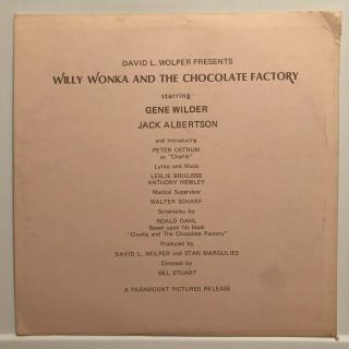 WILLY WONKA AND THE CHOCOLATE FACTORY SOUNDTRACK LP PROMO W/ RARE 2