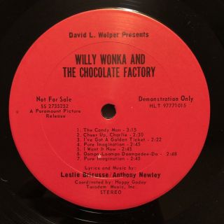 WILLY WONKA AND THE CHOCOLATE FACTORY SOUNDTRACK LP PROMO W/ RARE 4