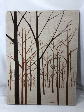 Vintage 1980 Marushka Textile Art Screen Print Stretched Fabric Wall Art Trees