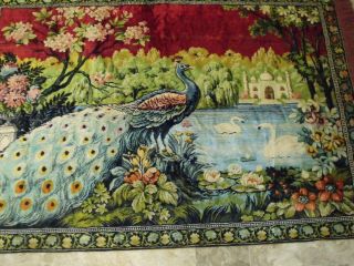 Vintage Peacock Red Rug Tapestry 48x72 Boho Mid Century 2