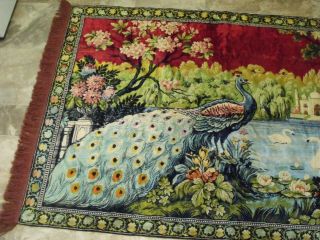 Vintage Peacock Red Rug Tapestry 48x72 Boho Mid Century 3