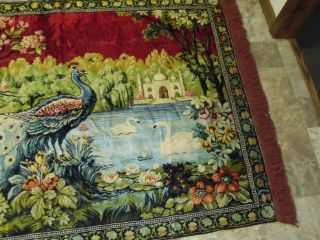 Vintage Peacock Red Rug Tapestry 48x72 Boho Mid Century 4