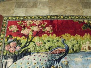 Vintage Peacock Red Rug Tapestry 48x72 Boho Mid Century 5