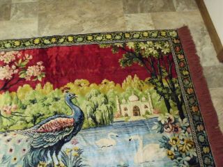 Vintage Peacock Red Rug Tapestry 48x72 Boho Mid Century 6