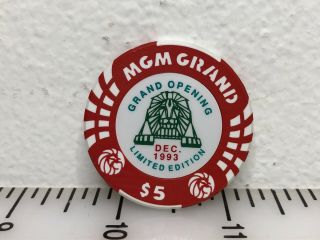 Rare Mgm Grand $5,  Red & White,  Grand Opening,  Dec.  93,  Las Vegas Casino Chip