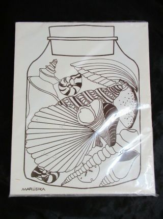 Vtg Marushka Beach Sea Shells In Bottle Silk Screen Fabric Art Print