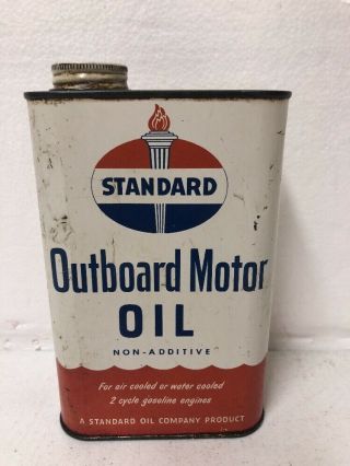 Vintage Standard Outboard Motor Oil Quart Can Empty Standard Oil & Gas