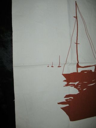 MARUSHKA sailboat VTG MID - CENTURY SILK SCREEN FABRIC ART PRINT 16 