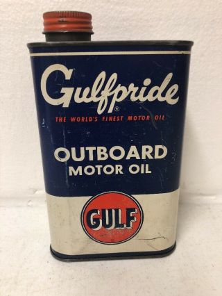 Vintage Gulf Gulfpride Outboard Motor Oil Quart Can Empty