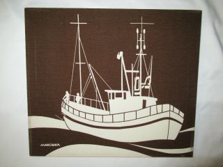 Marushka Ship Boat Vtg Mid - Century Silk Screen Fabric Art Print 16 " X 14 "