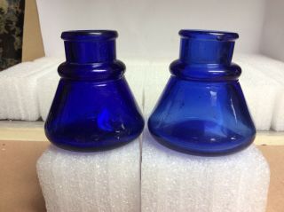 One (1) Deep Purple Blue And One (1) Deep Cobalt Blue Cone Ink Bottles