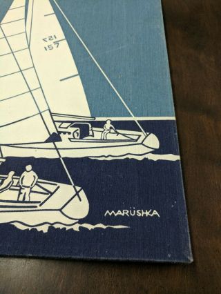Authentic Vintage Sail Boats Marushka Silk Screen Stretched Art Print Wood Frame 2