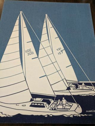 Authentic Vintage Sail Boats Marushka Silk Screen Stretched Art Print Wood Frame 3