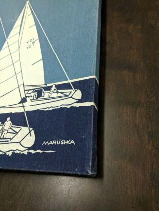 Authentic Vintage Sail Boats Marushka Silk Screen Stretched Art Print Wood Frame 6