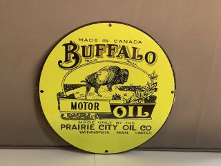 12 In Buffalo Motor Oil Gasoline Porcelain Enamel Sign Oil Gas Pump Plate