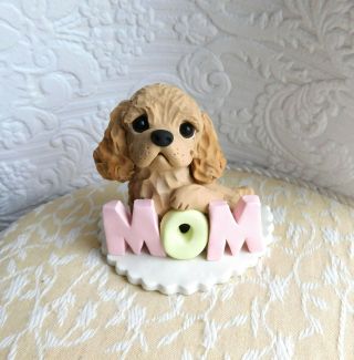 Buff Cocker Spaniel Dog Mom Sculpture Dog Lover Gift Clay Mini By Raquel