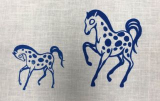 Mcm Vintage Leona Caldwell Hand Silkscreened Blue Pony And Foal On White Fabric