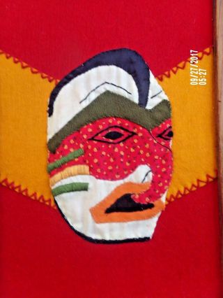 voo - doo man tribal face mask embroidered african felt framed cloth wall decor 2