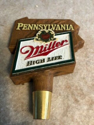 Miller High Life Beer Tapper Handle " Pennsylvania " Wooden 5 1/2 " Long