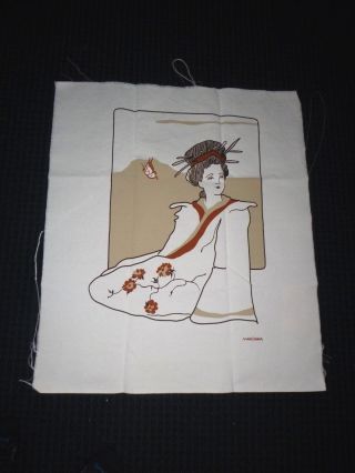 Vtg 70s Marushka Textile Wall Hanging Screenprint Art Japanese Woman Unframed