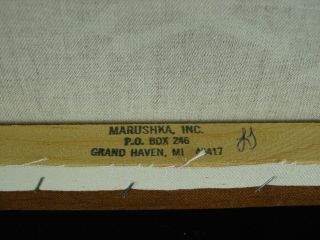 Vintage 70s Quail Marushka Modern Art Textile Print Signed & Stretched 2