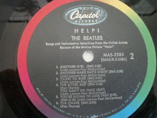 RARE 1965 The Beatles Help PROMO LP Album Capitol MAS - 2386 Promotional Record EX 5