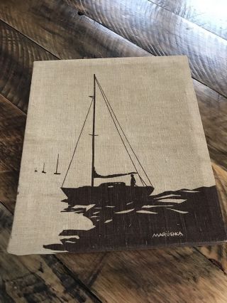 Vintage Marushka Sailboat Mid Century Screen Fabric Art Print Linen Lake