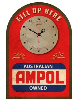 Ampol Vintage Tin Sign Clock Fill Up Here.