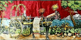 Vintage P & C Velvet Tapestry Italy Fringed Art Deco Horse Man Wall Hanging Rug