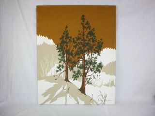 Vtg 70s Marushka Textile Art Screen Print Stretched Fabric Wall Art Trees Forest