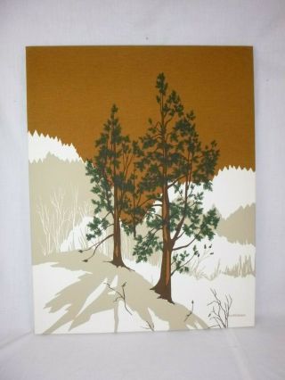 Vtg 70s Marushka Textile Art Screen Print Stretched Fabric Wall Art Trees Forest 2