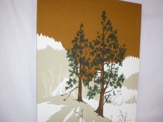 Vtg 70s Marushka Textile Art Screen Print Stretched Fabric Wall Art Trees Forest 4
