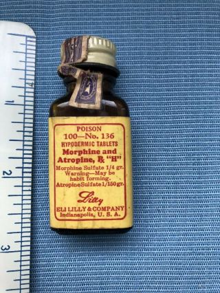 Vintage Morphine Poison Tablets Medicine Bottle Eli Lilly